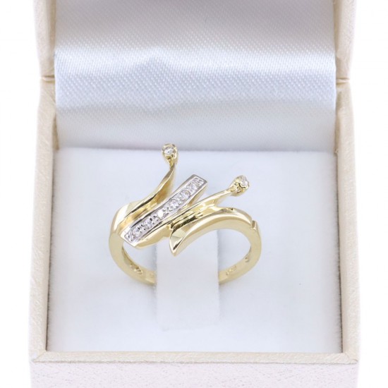 14K Modern irregular design yellow gold ring with zircon, 2577.