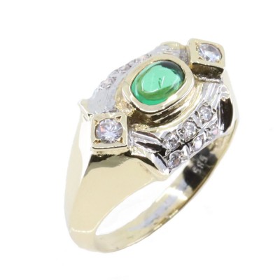 14K ring design with edges in yellow gold and white and green zircon, 2580.