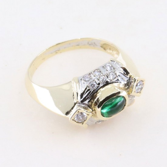 14K ring design with edges in yellow gold and white and green zircon, 2580.
