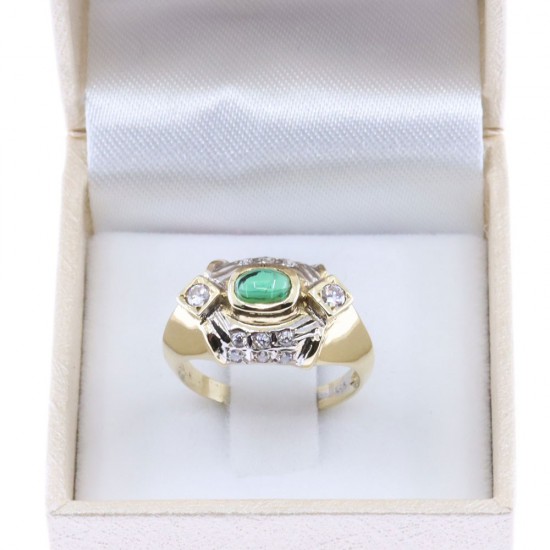 14K ring design with edges in yellow gold and white and green zircon, 2580.