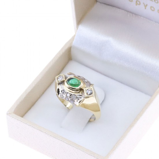 14K ring design with edges in yellow gold and white and green zircon, 2580.