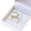 14K flower design ring with pearl and zircon in yellow gold, 2581.