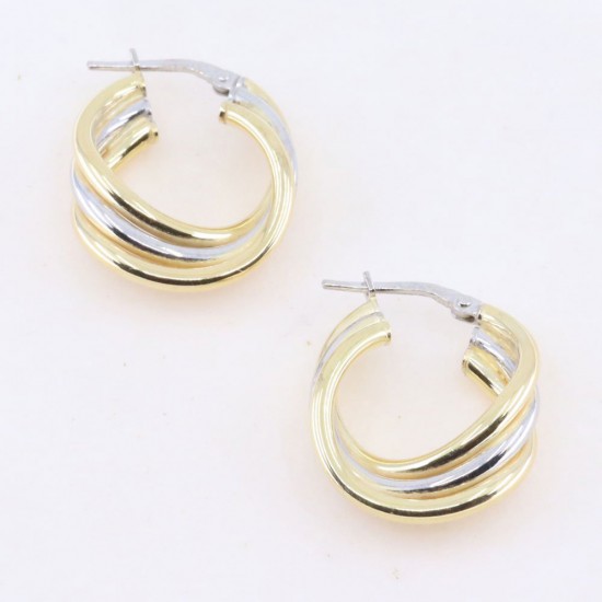 Silver triple hoops in 18mm with twisted design and gold plating, 2595.