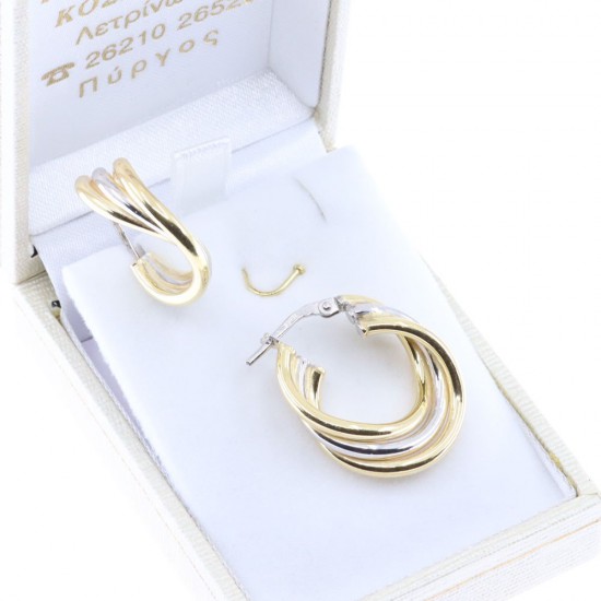 Silver triple hoops in 18mm with twisted design and gold plating, 2595.