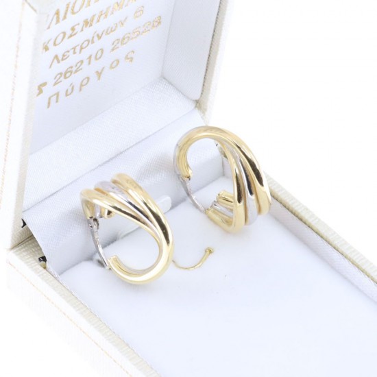 Silver triple hoops in 18mm with twisted design and gold plating, 2595.