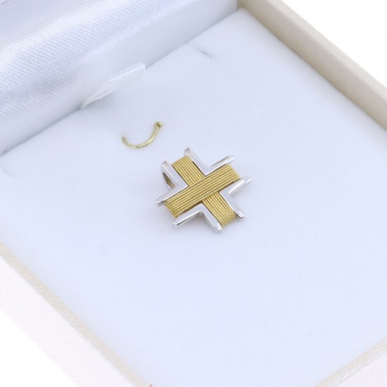 18K square wire cross in yellow and white gold, 2674.