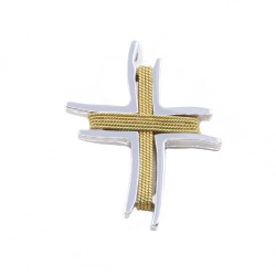 Cross 18K wire design with curves in yellow and white gold, 2676.