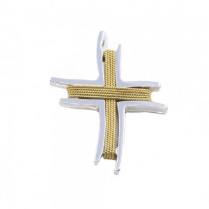 Cross 18K wire design with curves in yellow and white gold, 2676.