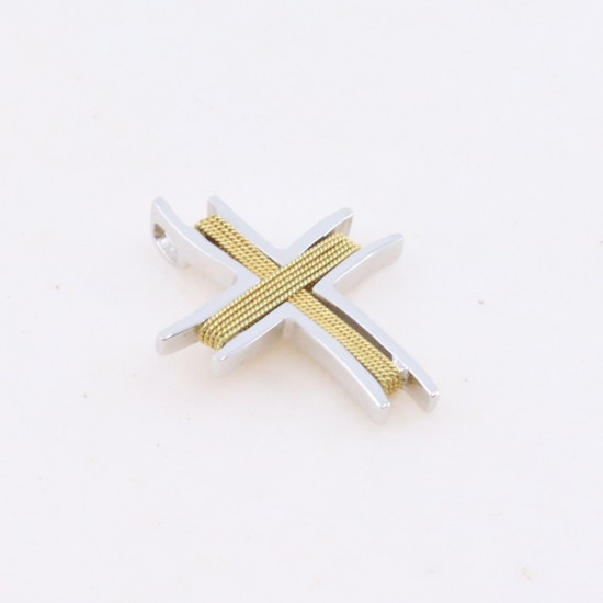 Cross 18K wire design with curves in yellow and white gold, 2676.