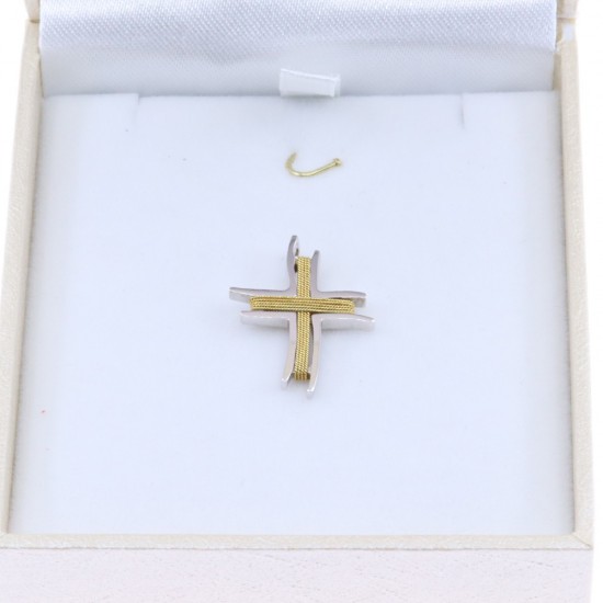 Cross 18K wire design with curves in yellow and white gold, 2676.
