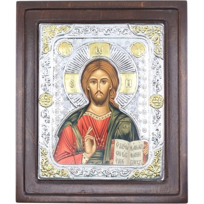 Ασημένια εικόνα Ιησούς Χριστός με ανοιχτή Αγία Γραφή 17 x 20 cm, iconotechniki.