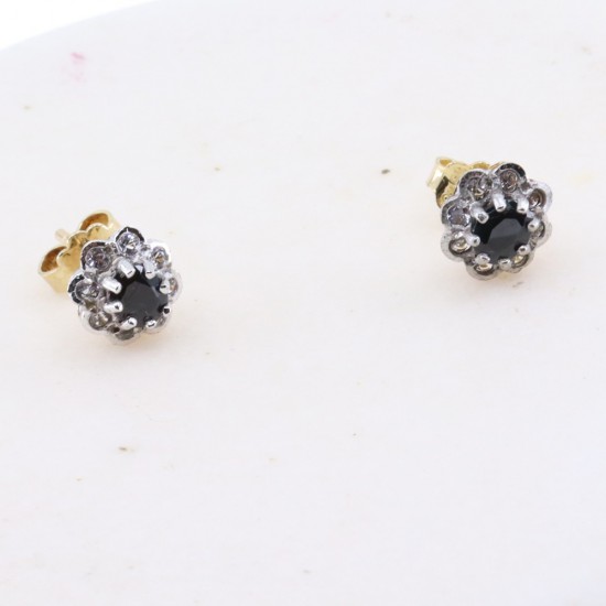 14K white and yellow gold rosette earrings with zircon, 2880.