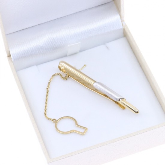 Tie clip in 14 K yellow and white gold with matte details, 2896.
