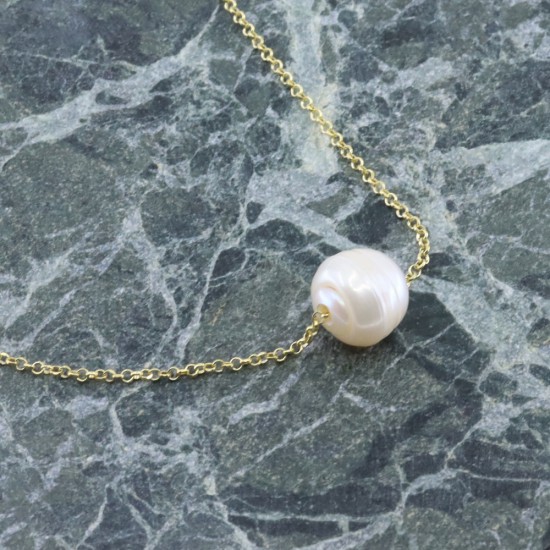 Necklace silver 925° gold-plated with  faux pearl, 2906.