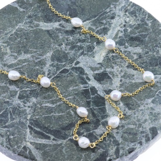 Necklace with faux pearls silver 925° gold-plated, 2907.