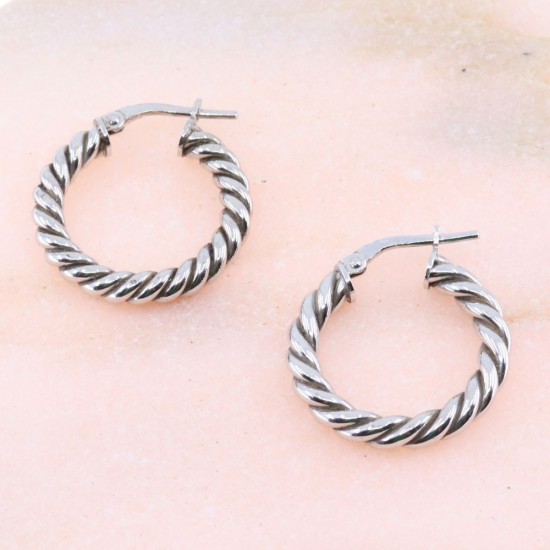 Twisted silver hoops in 15mm, 2914.