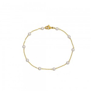 Excite fashion jewelery handmade steel bracelet with gold plated chain and rosary with white pearls, B-1522-01-39, 2850.