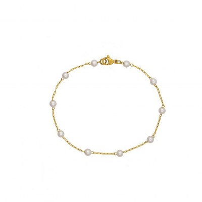 Χειροποίητο βραχιόλι Excite Fashion Jewellery απο ατσάλι με επίχρυση αλυσίδα και ροζάριο με λευκές περλίτσες, B-1522-01-39, 2850.
