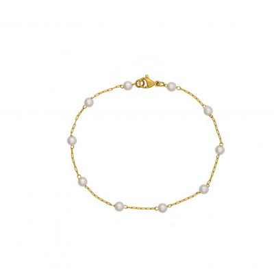 Excite fashion jewelery handmade steel bracelet with gold plated chain and rosary with white pearls, B-1522-01-39, 2850.