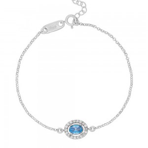 Excite Fashion Jewellery bracelet, rosette with oval aqua and white cubic zirconia, made of plated sterling silver, B-47-AQUA-S-89.