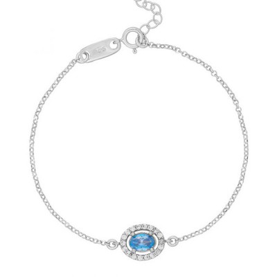 Excite Fashion Jewellery bracelet, rosette with oval aqua and white cubic zirconia, made of plated sterling silver, B-47-AQUA-S-89.