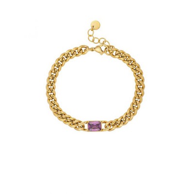 Excite fashion jewelry bracelet, braided chain, purple crystal in the center, gold-plated stainless steel, B-YH3A-MOB-G-75, 2859.