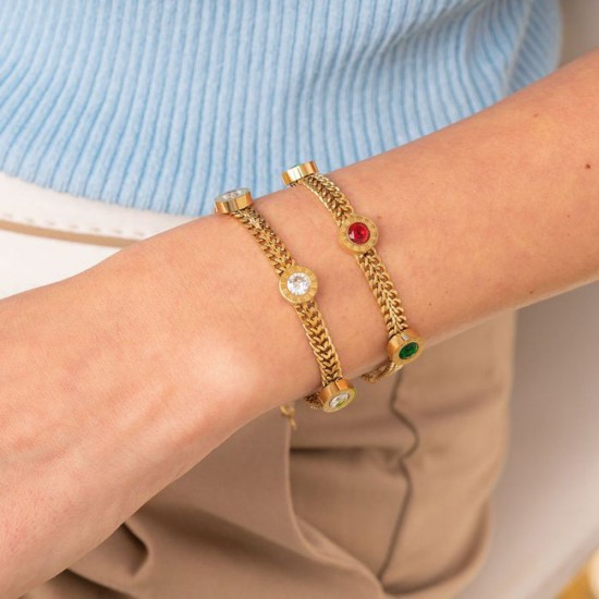 Excite fashion jewellery double chain stainless steel gourmet bracelet with crystals, B-YH513A-COLORFUL-G-65, 2863.