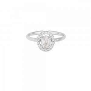Single stone ring Excite Fashion Jewellery, rosette with white cubic zirconia in platinum plated sterling silver, D-55-AS-S-105.