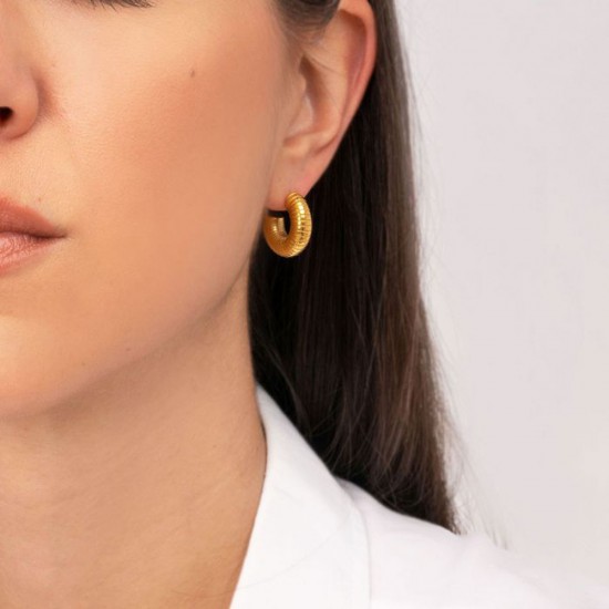 Κρίκοι μικρού μεγέθους από την excite fashion jewellery, με ραβδώσεις από ανοξείδωτο επιχρυσωμένο ατσάλι, E-YH410A-G-65, 2855.