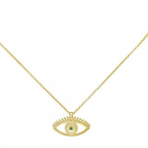 Excite fashion jewellery eyelet necklace with green zircon in gold-plated silver, K-102-PRAS-G-105, 2873.