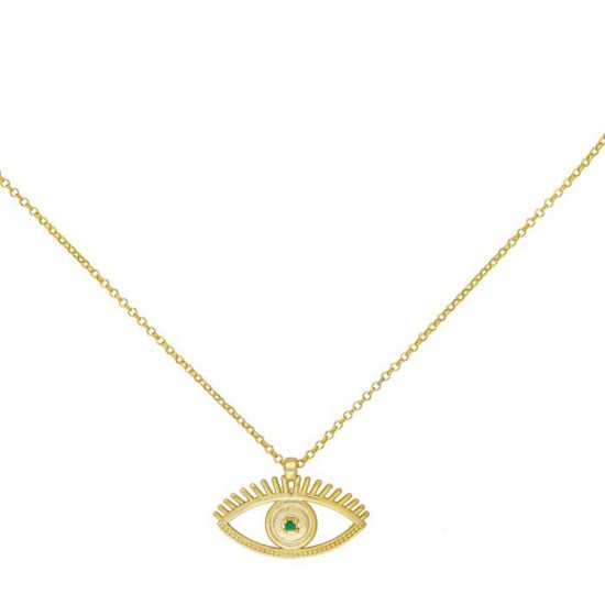 Excite fashion jewellery eyelet necklace with green zircon in gold-plated silver, K-102-PRAS-G-105, 2873.