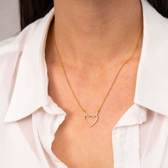 Heart necklace by Excite Fashion Jewellery featuring the infinity symbol and white cubic zirconia in gold plated sterling silver, K-115-AS-G-105.