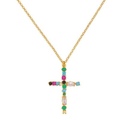 Cross necklace by excite fashion jewellery, decorated with colorful zircons in gold-plated silver, K-117-AS-MYLTI-13, 2871.