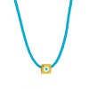 Excite fashion jewellery necklace with silk turquoise long cord, and eyelet dice with enamel, K-1639-01-07-45, 2868.