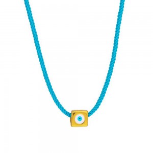 Excite fashion jewellery necklace with silk turquoise long cord, and eyelet dice with enamel, K-1639-01-07-45, 2868.