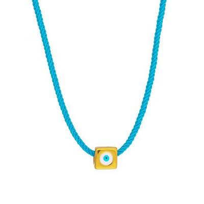 Κολιέ excite fashion jewellery με μεταξωτό τυρκουάζ μακρύ κορδόνι, και ζάρι ματάκι με σμάλτο, K-1639-01-07-45, 2868.