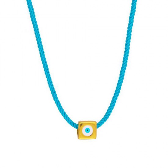 Excite fashion jewellery necklace with silk turquoise long cord, and eyelet dice with enamel, K-1639-01-07-45, 2868.