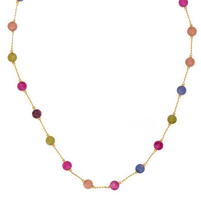 Κολιέ Excite Fashion Jewellery με ημιπολύτιμες πολύχρωμες χάντρες και αλυσίδα από επιχρυσωμένο ανοξείδωτο ατσάλι, K-1724-01-04-85.