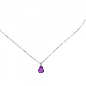 Excite Fashion Jewellery necklace made of platinum plated silver 925° with a single purple cubic zirconia drop, K-30-MOB-S-105.
