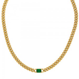 Excite fashion jewelery rectangular green crystal stainless steel gold plated chain necklace, N-YH1A GREEN-G-9, 2858.