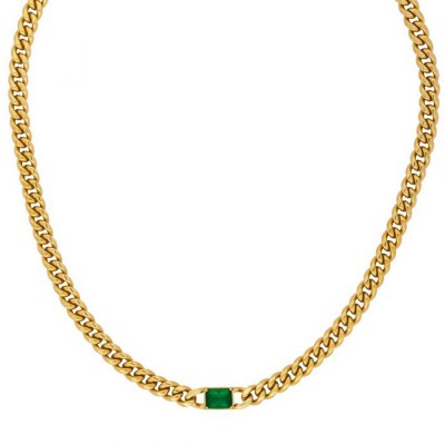 Κολιέ αλυσίδα excite fashion jewellery με ορθογώνιο πράσινο κρύσταλλο από ανοξείδωτο επιχρυσωμένο ατσάλι, N-YH1A GREEN-G-9, 2858.