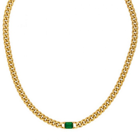 Excite fashion jewelery rectangular green crystal stainless steel gold plated chain necklace, N-YH1A GREEN-G-9, 2858.