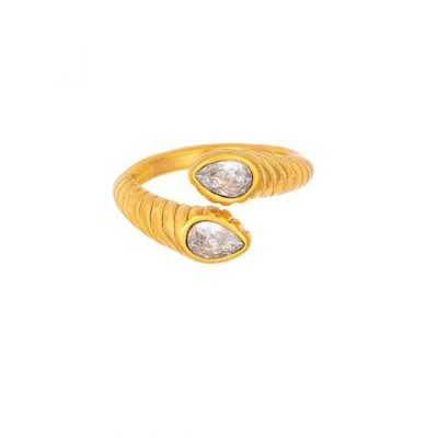Κομψό δαχτυλίδι excite fashion jewellery, με λευκά ζιργκόν από ανοξείδωτο επιχρυσωμένο ατσάλι, R-YH1200A-WHITE-65.