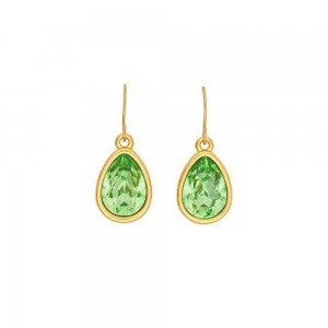 Σκουλαρίκια Excite fashion jewellery σταγόνα από ανοξείδωτο επίχρυσο ατσάλι με πράσινο κρύσταλλο Swarovski, S-852-01-28-8.