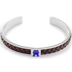 Tommy Hilfiger steel bracelet with woven brown leather and logo, 2790489.