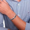 Tommy Hilfiger ατσάλινο βραχιόλι με πλεκτό μπλε δέρμα και logo, 2790490.