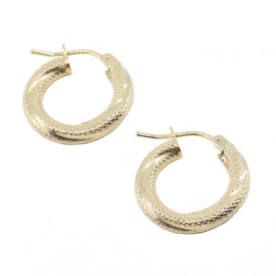 9K yellow gold hammered design hoops, 2993.