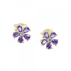 Daisy earrings with purple zircon in gold-plated silver, 2997.