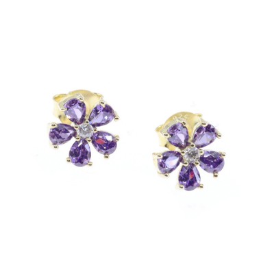 Daisy earrings with purple zircon in gold-plated silver, 2997.