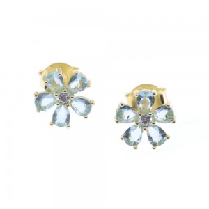 Daisy earrings with light ciel zircon in gold-plated silver, 2998.